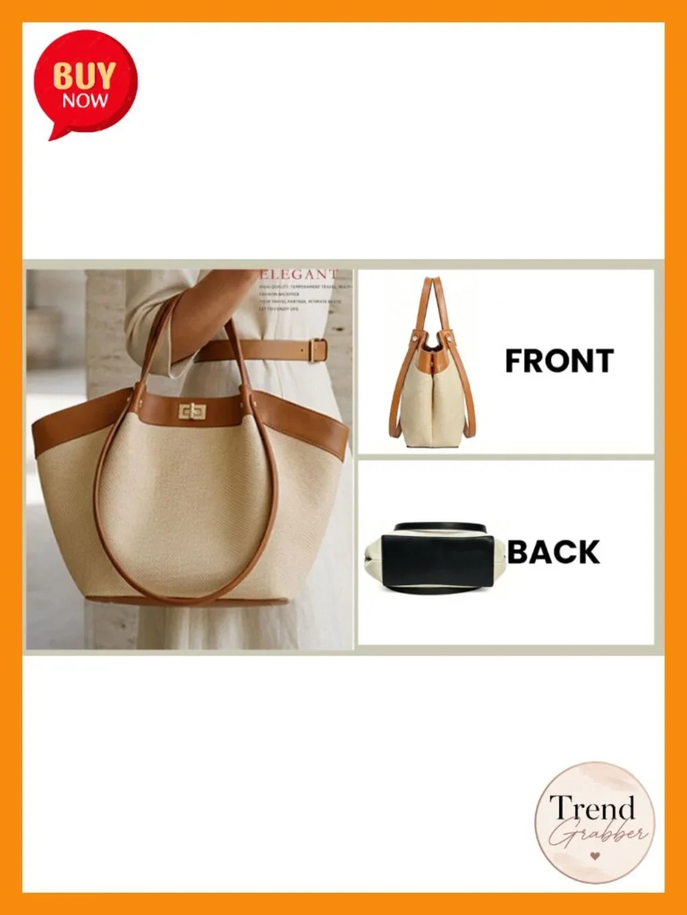 Women's Canvas & Faux Leather Tote Shoulder Handbag Winged Top-Handle Satchel